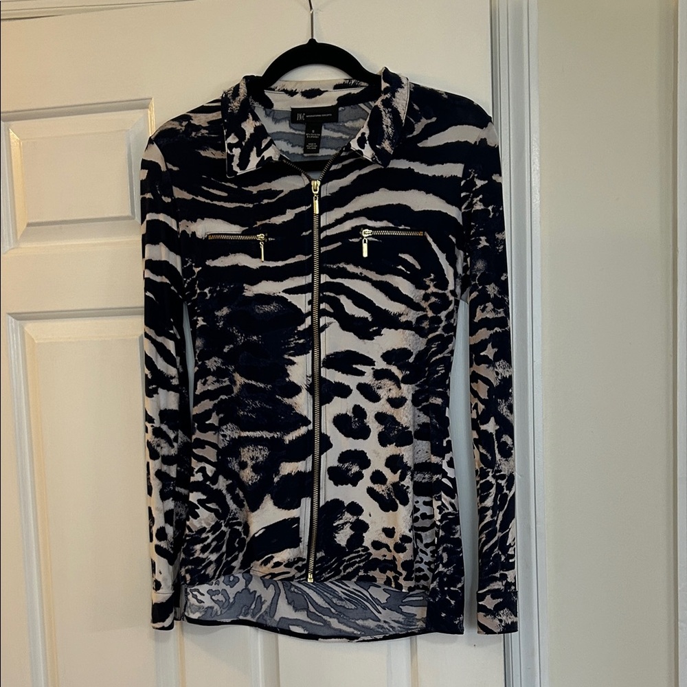 INC International Concepts Black and Cream Animal Print Blazer